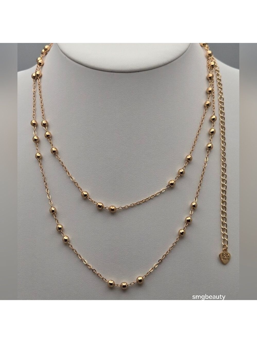 18K Gold-Plated Ball Bead Chain Necklace 18'' Adjustable NWOT